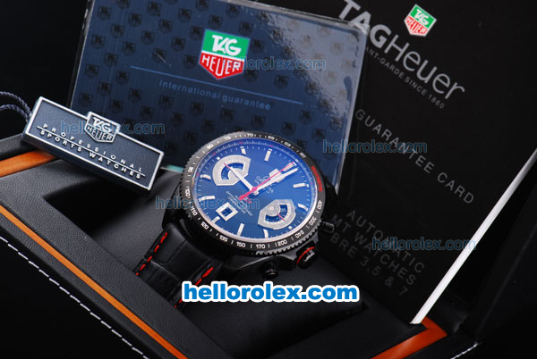 Tag Heuer Carrera Calibre 17 Swiss Valjoux 7750 Automatic Movement PVD Case with Black Dial and Black Leather Strap-Red Second Hands - Click Image to Close